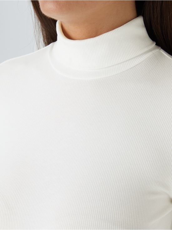 Halara Ribbed Knit High Neck Bodysuit XS White Long Sleeve Stretch Workwear - Picture 5 of 7